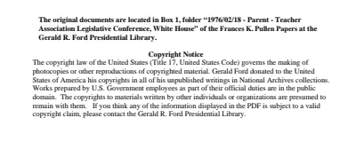 1976/02/18 - Parent - Teacher Association Legislative Conference, White House