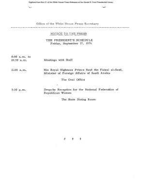 President's Schedule, Friday, September 17, 1976