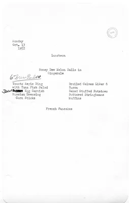White House Luncheon Menu
