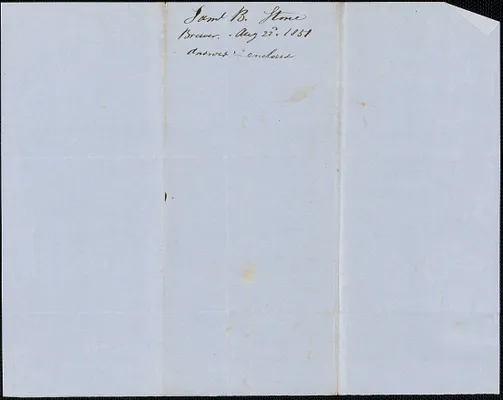 Samuel B. Stone to Samuel Warner, 22 August 1851