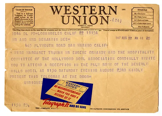 Telegram to Mr. and Mrs. Benjamin Bee
