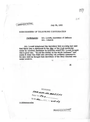 Memorandum of Telephone Conversation with Secretary of State Dean Acheson and Secretary of Defense Robert Lovett