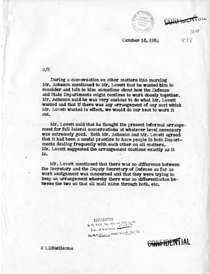 Memorandum of Conversation with Secretary of State Dean Acheson and Secretary of Defense Robert Lovett