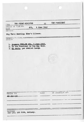 Tracking Sheet Number 75, Prime Minister to President