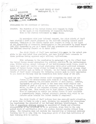 Memorandum from Admiral William D. Leahy to the Secretary of Defense