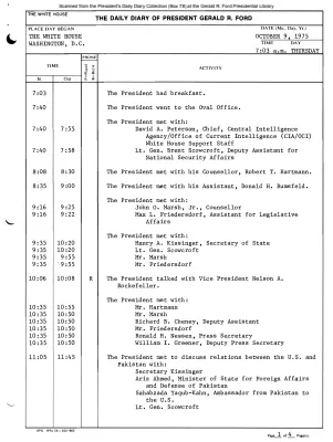 President Gerald R. Ford's Daily Diary, October 09, 1975