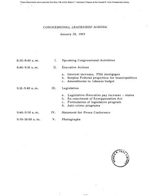 White House - Congressional Leadership Meeting, 1/28/69 (includes minutes, Ford notes, Hartmann notes)