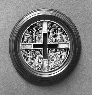 Cover of an ivory box with scenes from the life of Christ and the Virgin