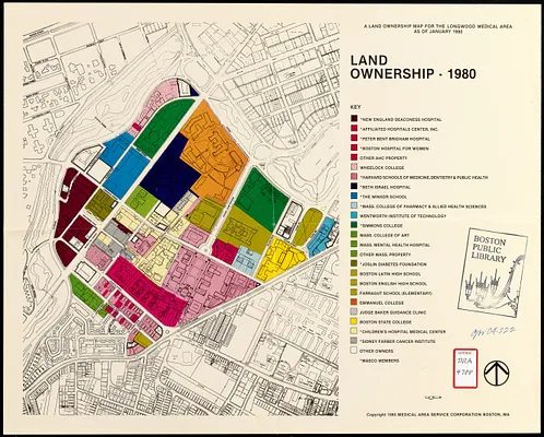 A land ownership map for the Longwood Medical Area as of January 1980