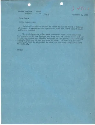 Memorandum to Mrs. Moore Concerning the Operations with the Water-Cooled Molds and Larger Ingots