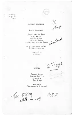 White House Luncheon and Dinner Menu