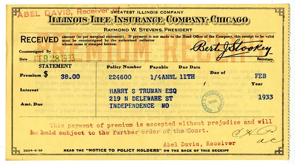 Premium Notice for Harry S. Truman, Illinois Life Insurance Company