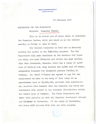 Memorandum from Secretary of War Robert Patterson to President Harry S. Truman
