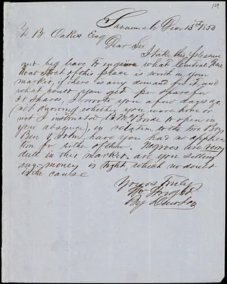 William Wright, Savannah, Ga., manuscript letter signed to Ziba B. Oakes, 13 December 1853