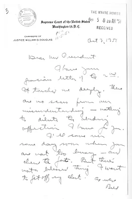 Letter from Justice William O. Douglas to President Harry S. Truman