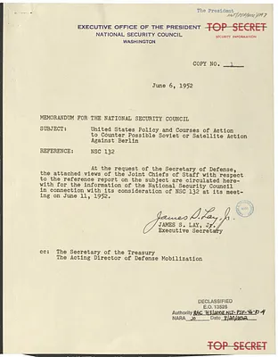 Memorandum from James S. Lay, Jr. to the National Security Council with Attachment