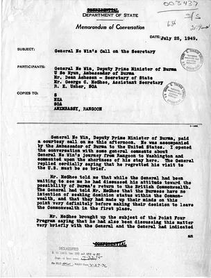 Memorandum of Conversation with Secretary of State Dean Acheson, the Deputy Prime Minister of Burma, and Others
