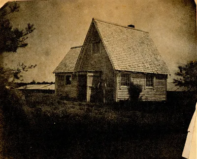 Russell Davis House with man standing at door, South Yarmouth, Mass.