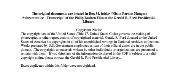 Nixon Pardon - Hungate Subcommittee Transcript