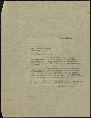 Mary Donovan typed letter (copy) to Victor L. Berger, Boston, Mass., November 12, 1926