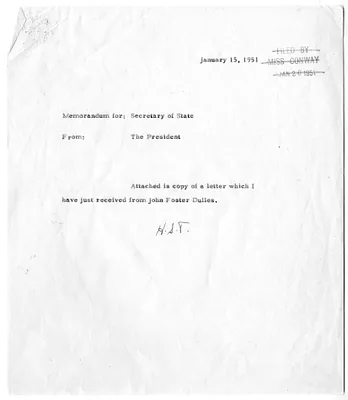 Memorandum from President Harry S. Truman to Secretary of State Dean Acheson, with Attachment and Related Material