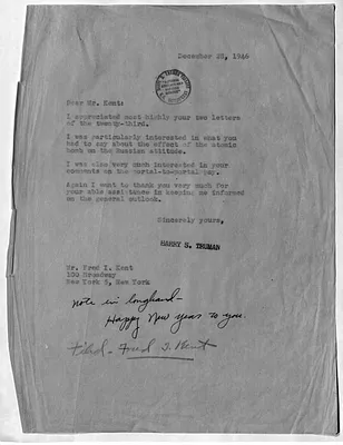 Letter from President Harry S. Truman to Frank Kent