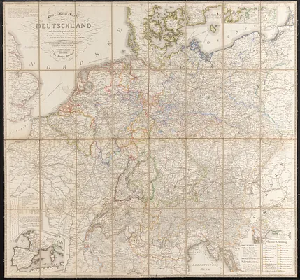 Post- und reise-karte von Deutschland und den anliegenden ländern bis London, Havre de Grace, Tours, Lyon, Genua, Bologna, Pesth, Warschau, Königsberg u. jenseits Kopenhagen, nebst den haupt routen durch das übrige Europa