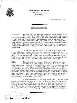 Memorandum, State Department Summary of Telegrams