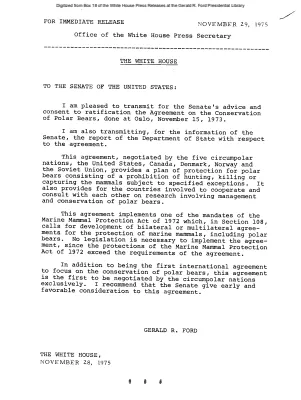 President's Letter to Senate Transmitting the Agreement on the Conservation of Polar Bears