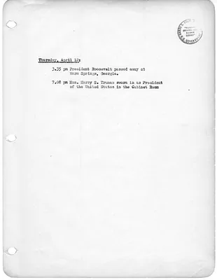 Daily Appointment Sheet for President Harry S. Truman