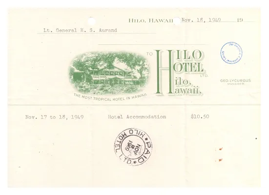 Hotel Bill from the Hilo Hotel