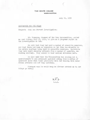 Memorandum for the Files from Stephen J. Spingarn