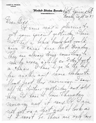 Letter from Harry S. Truman to Bess W. Truman
