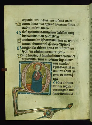 Leaf from Psalter: Psalm 51, Initial D with Seated Apostle