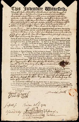 William White indentured to apprentice with Jeremiah Smith of Milton, 7 December 1743