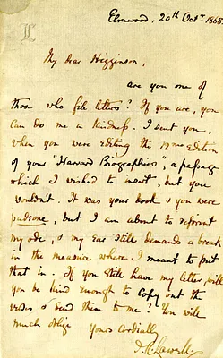 Handwritten letter from James Russell Lowell, 1868 October 20