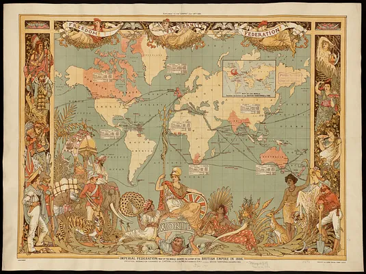 Imperial Federation, map of the world showing the extent of the British Empire in 1886