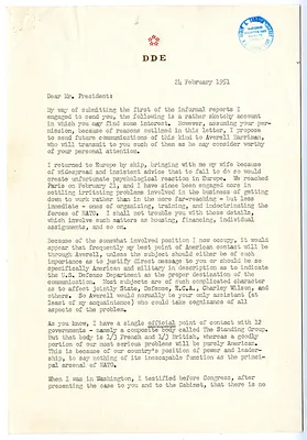 Letter from General Dwight D. Eisenhower to President Harry S. Truman