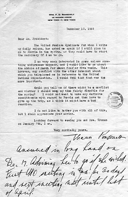 Letter from Eleanor Roosevelt to Harry S. Truman