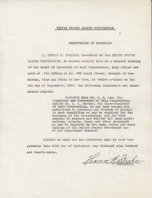 Certificate, September 8, 1927