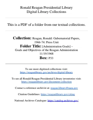 [Administration Goals] - Goals and Objectives of the Reagan Administration 11/19/1968