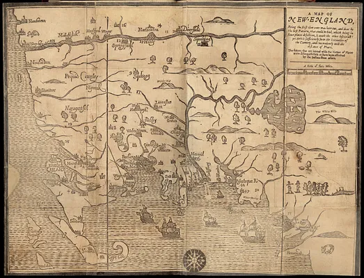 A map of New-England, being the first that ever was here cut, and done by the best pattern that could be had, which being in some places defective, it made the other less exact ; yet doth it sufficiently shew the scituation of the countrey, and conveniently well the distance of places