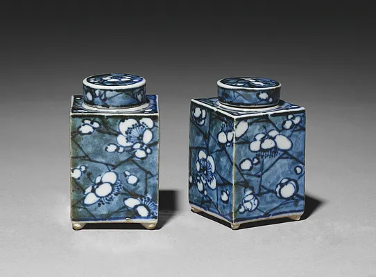 Pair of Tea Containers with Plum Blossoms