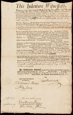 Elizabeth Hiland indentured to apprentice with Stephen Boutineau of Boston, 3 October 1752