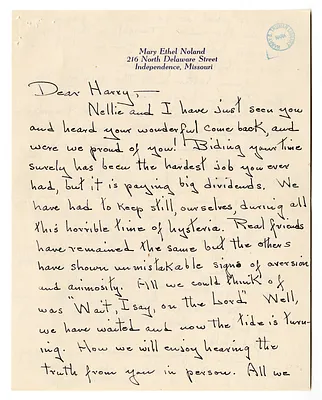 Letter from Mary Ethel Noland to Harry S. Truman