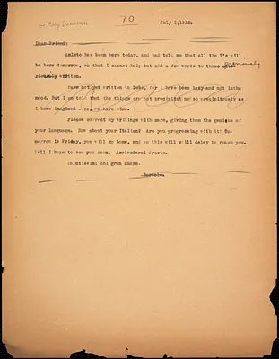 Bartolomeo Vanzetti typed note (copy) to [Mary Donovan], [Charlestown], 1 July 1926