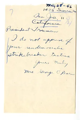 Letter from Mrs. George Olesen to President Harry S. Truman