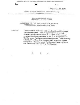 Addition to President's Schedule, Wednesday, September 18, 1974