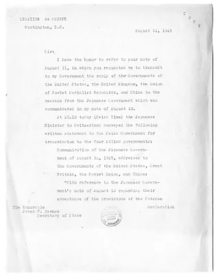 Memorandum from Max Grassli to Secretary of State James Byrnes