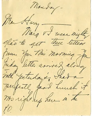 Letter from Bess W. Truman to Harry S. Truman